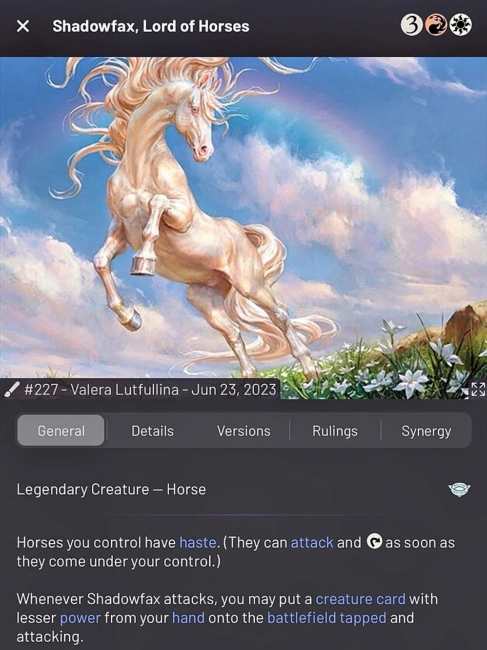 Shadowfax lord of horses commander deck mtg